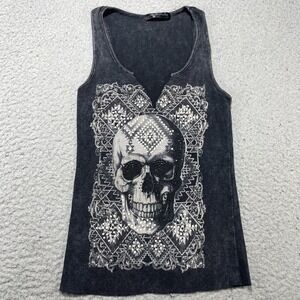 Voice Of California Tank Top Womens Small Black Skull Rhinestone Graphic Studded